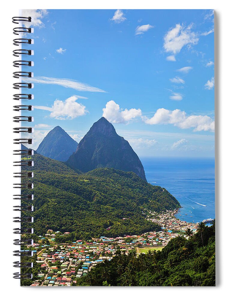 Scenics Spiral Notebook featuring the photograph Soufrière And Pitons, St. Lucia #1 by Flavio Vallenari