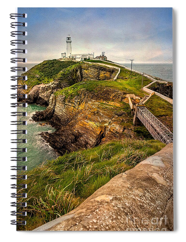 Lighthouse Spiral Notebook featuring the photograph South Stack Lighthouse #1 by Adrian Evans