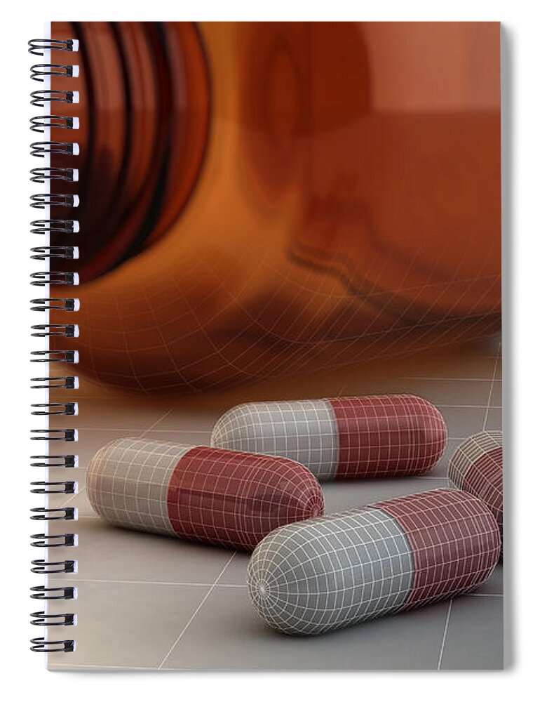 3d Visualisation Spiral Notebook featuring the photograph Spilled Medication Wireframe #1 by Science Picture Co