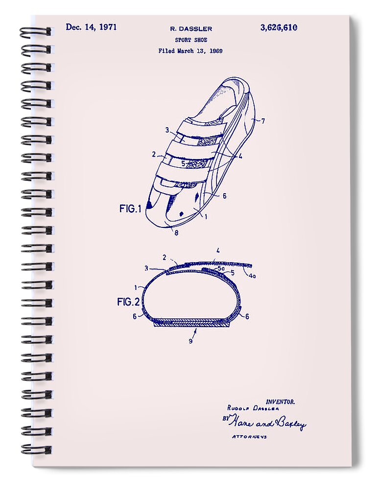 Patent Spiral Notebook featuring the drawing Sport Shoe Patent 1971 #1 by Mountain Dreams