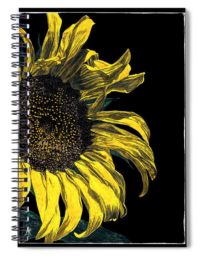 Sunflower Spiral Notebook featuring the drawing Sunflower #1 by Ann Ranlett