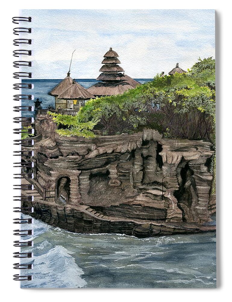 Tanah Lot Temple Spiral Notebook featuring the painting Tanah Lot Temple Bali Indonesia by Melly Terpening