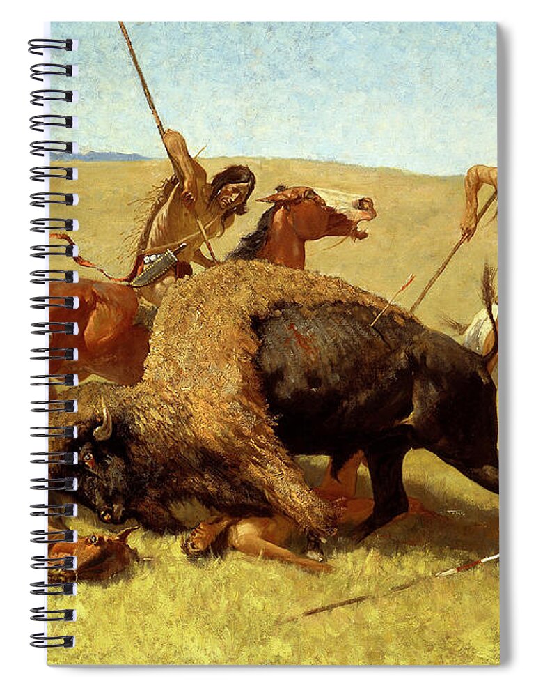 The Buffalo Hunt Spiral Notebook featuring the photograph The Buffalo Hunt #5 by Frederic Remington
