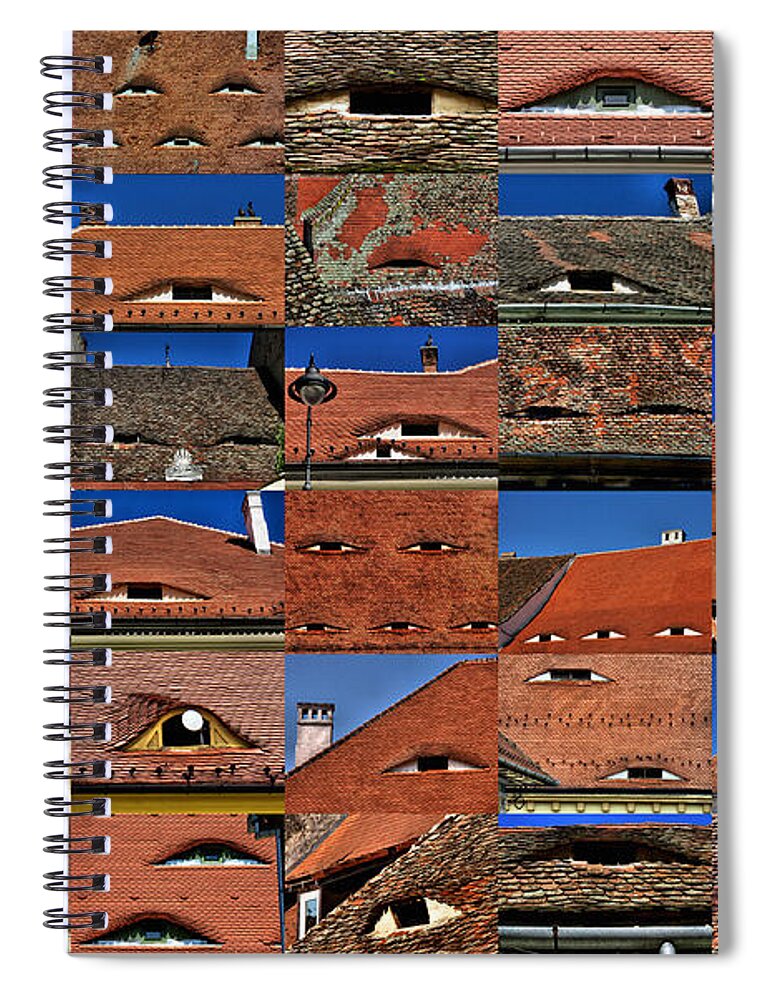 The City's Eyes Spiral Notebook featuring the photograph The City's Eyes Sibiu Hermannstadt Romania #1 by Daliana Pacuraru