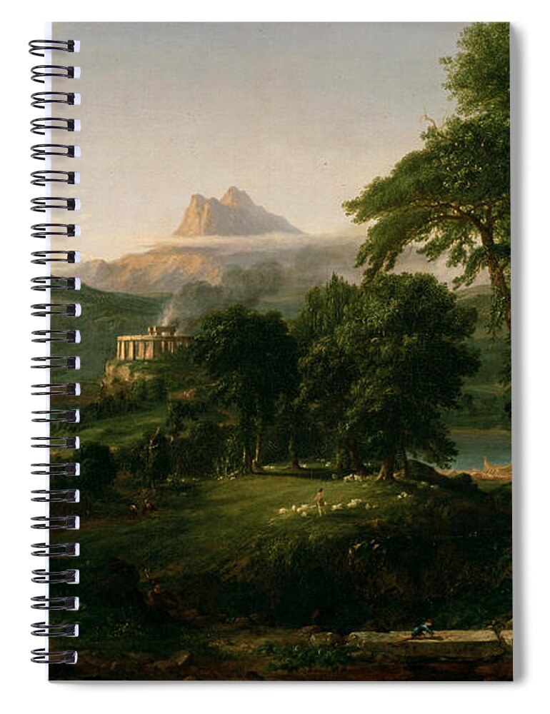 Hudson River School Spiral Notebook featuring the painting The Course of Empire The Arcadian or Pastoral State by Thomas Cole