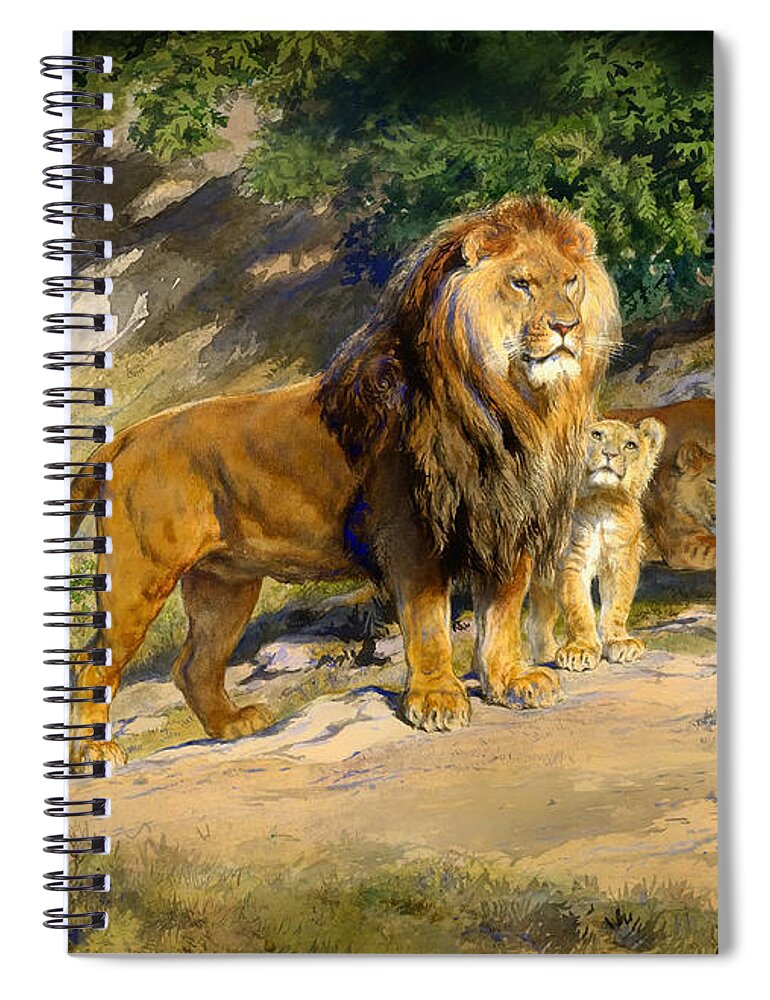 Lion Spiral Notebook featuring the painting The King Watches #1 by Mountain Dreams