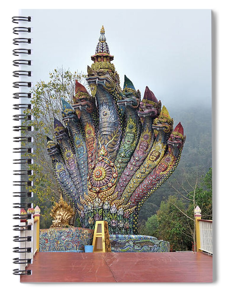 Asia Spiral Notebook featuring the photograph The Nine-headed Naga Serpent At Wat Pa #1 by Robert Kennett