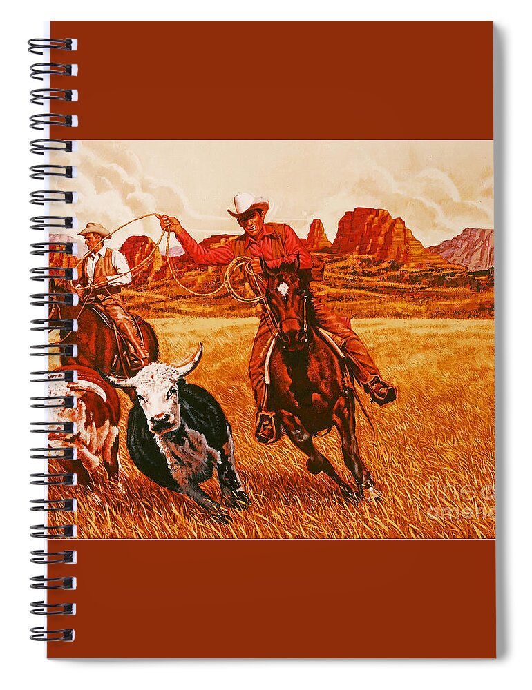 Animals Spiral Notebook featuring the painting The Wranglers by Dick Bobnick