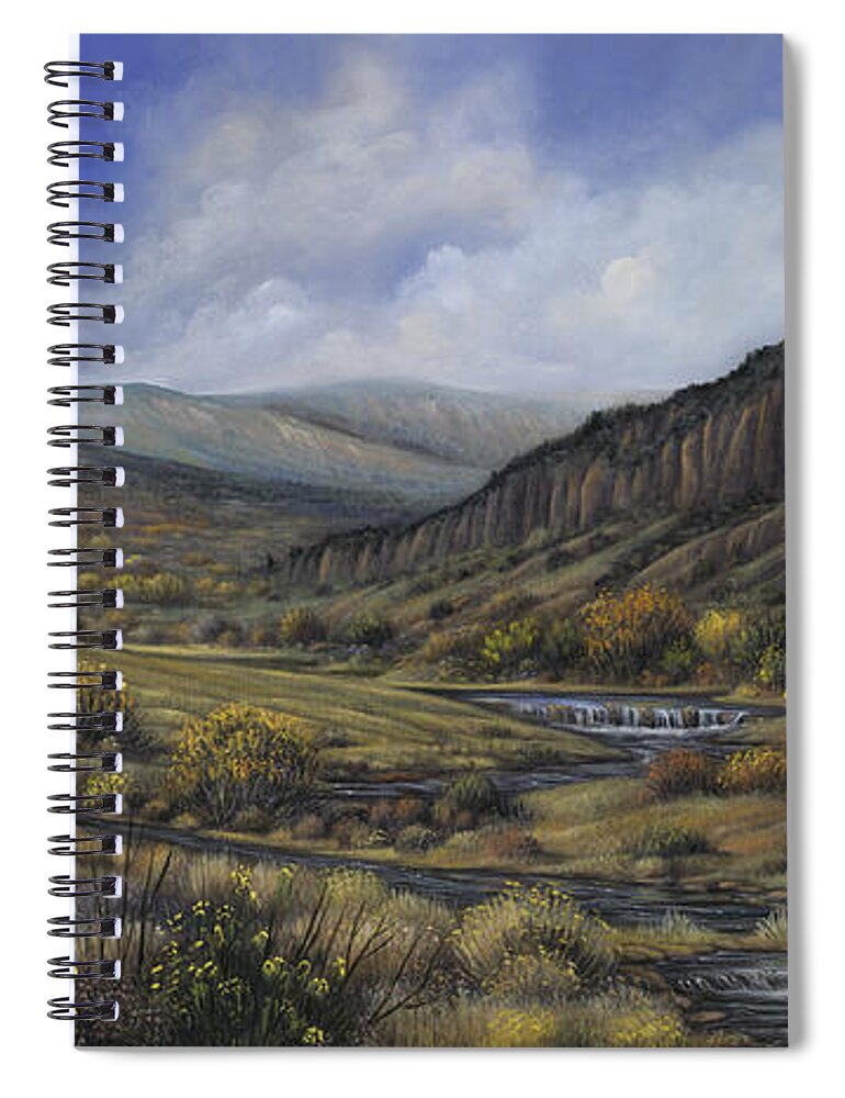 Southwest-landscape Spiral Notebook featuring the painting Tres Piedras by Ricardo Chavez-Mendez