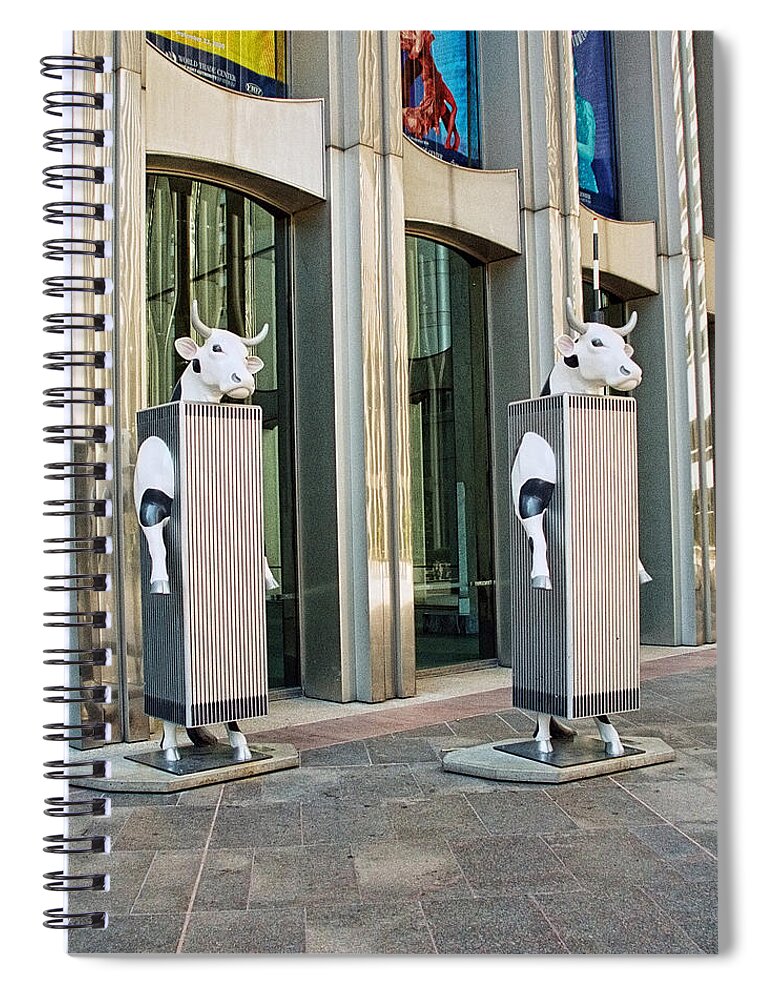 Twin Towers Spiral Notebook featuring the photograph Cow Parade N Y C 2000 - Twin Cowers by Allen Beatty