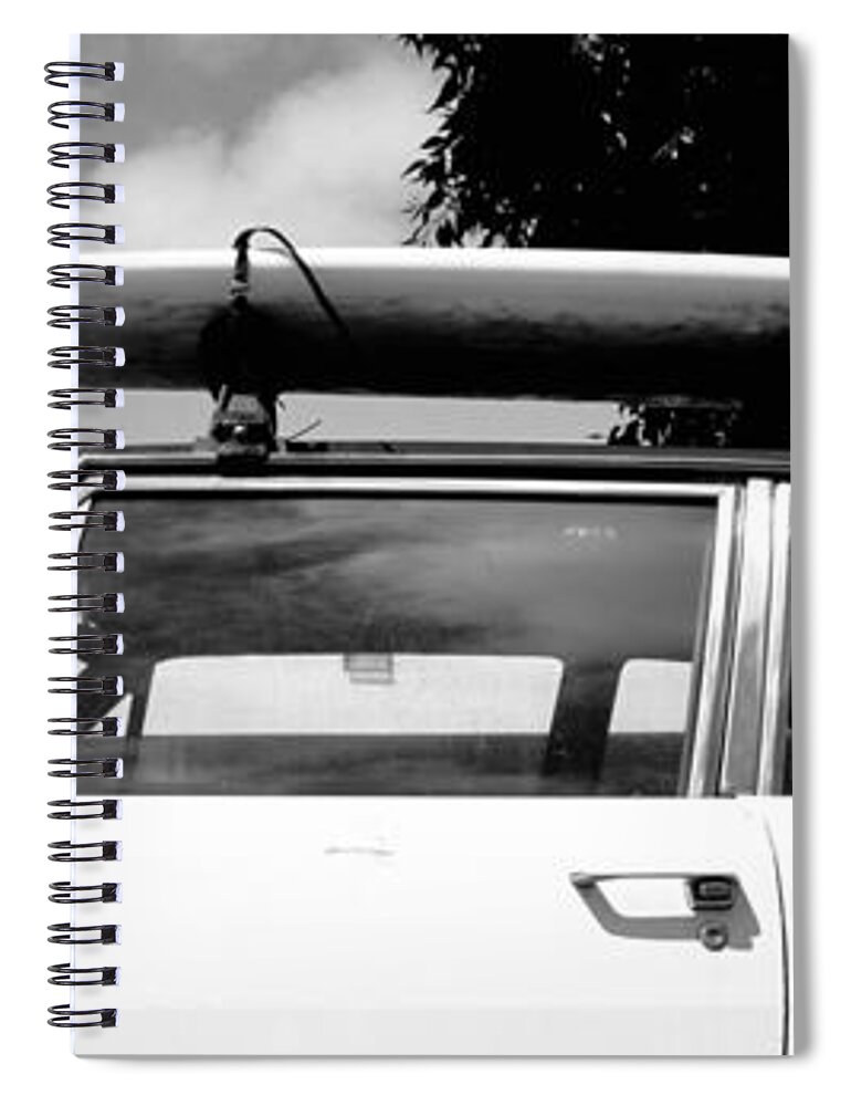 Photography Spiral Notebook featuring the photograph Usa, California, Surf Board On Roof by Panoramic Images