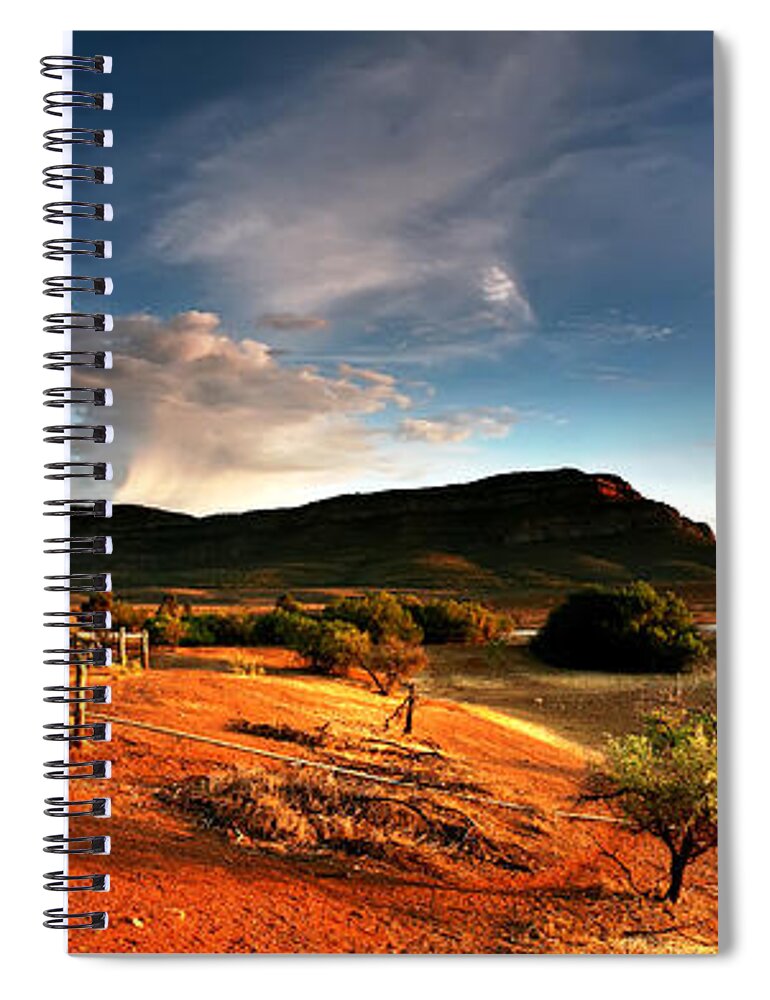 Wilpena Pound Windmill Rawnsley Bluff Flinders Ranges South Australia Australian Landscape Landscapes Early Morning Dam Drought Outback Spiral Notebook featuring the photograph Wilpena Pound #14 by Bill Robinson