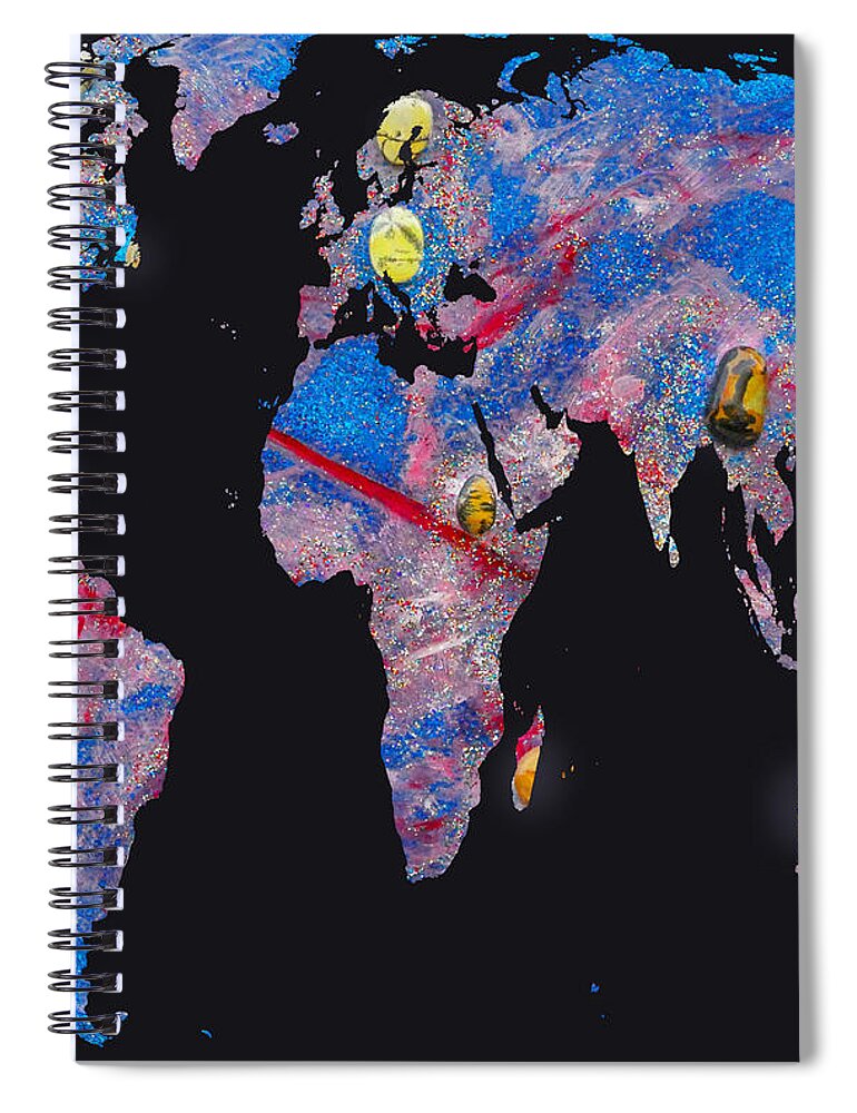 Augusta Stylianou Spiral Notebook featuring the digital art World Map and Aries Constellation by Augusta Stylianou