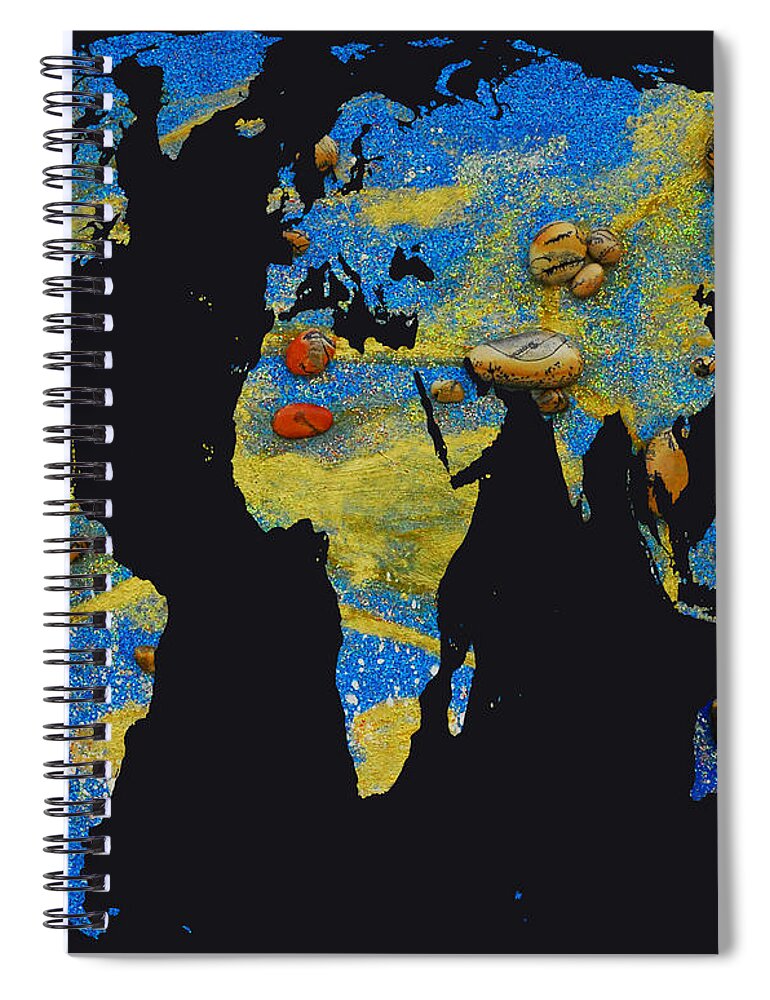 Augusta Stylianou Spiral Notebook featuring the digital art World Map and Leo Constellation #1 by Augusta Stylianou
