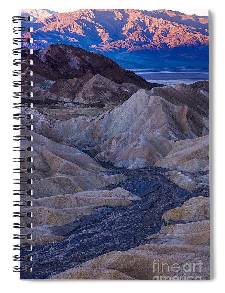Death Spiral Notebook featuring the photograph Zabriskie Point Colored Hills Sunrise #1 by Gary Whitton
