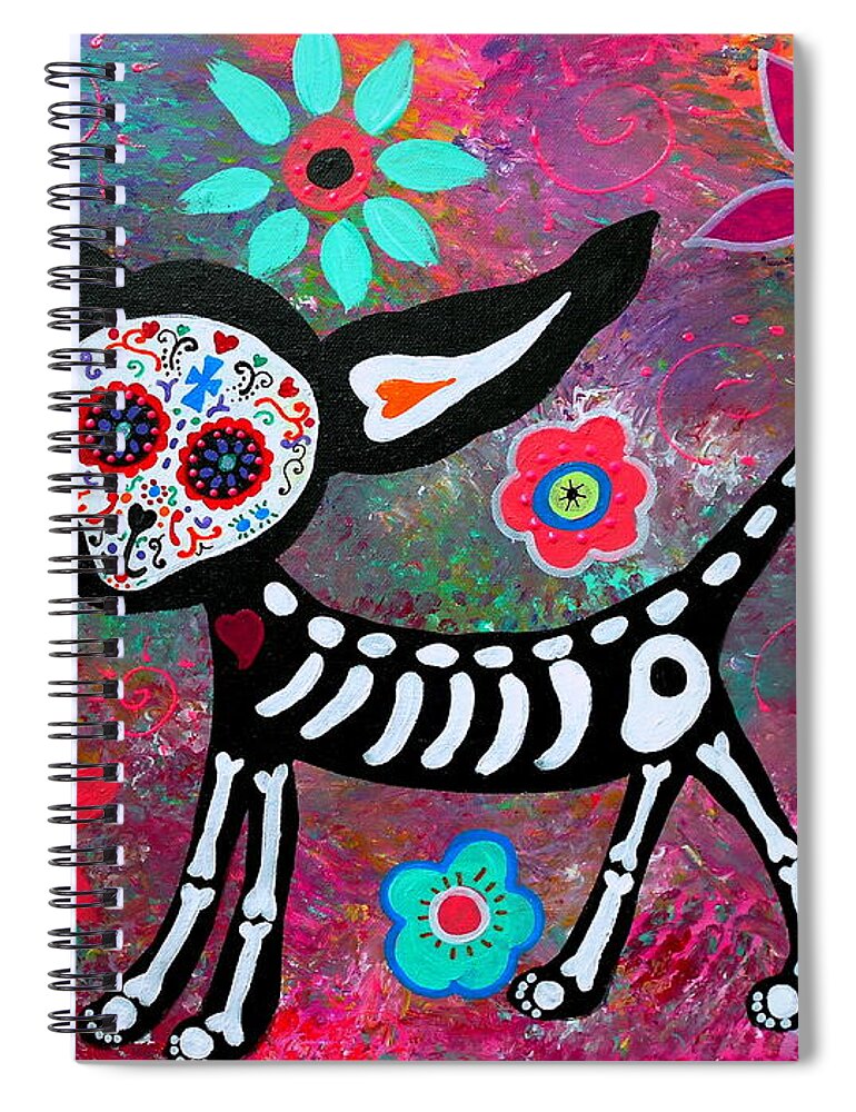 Tres Spiral Notebook featuring the painting Chihuahua Dia De Los Muertos #8 by Pristine Cartera Turkus