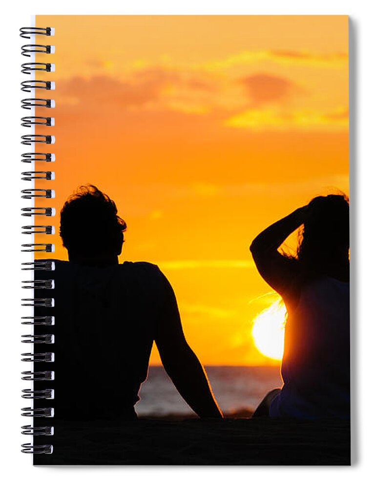 Hawaii Spiral Notebook featuring the photograph Couple watching the sunset on a beach in Maui Hawaii USA #10 by Don Landwehrle