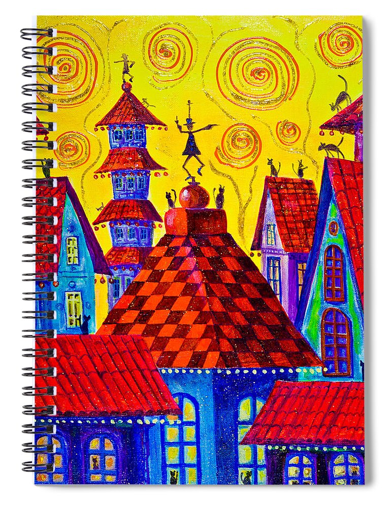 Magic Town Spiral Notebook featuring the painting 1099 Magic Town 4 - gilded by Maxim Komissarchik