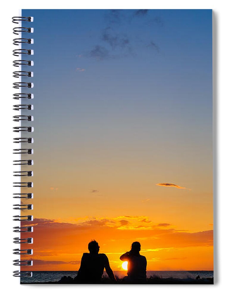 Hawaii Spiral Notebook featuring the photograph Couple watching the sunset on a beach in Maui Hawaii USA #11 by Don Landwehrle