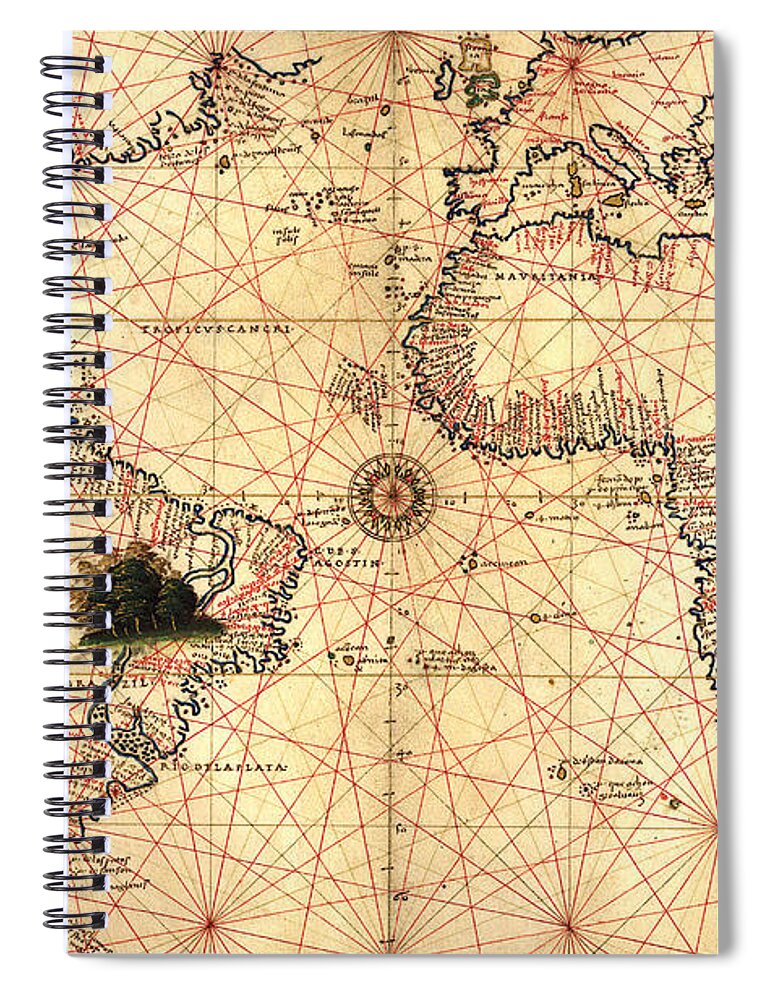 World Spiral Notebook featuring the painting 1544 World Map by Joan Olivo