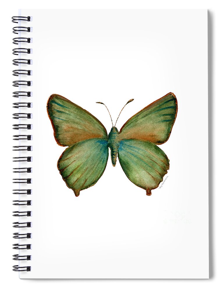 Green Spiral Notebook featuring the painting 17 Green Hairstreak Butterfly by Amy Kirkpatrick