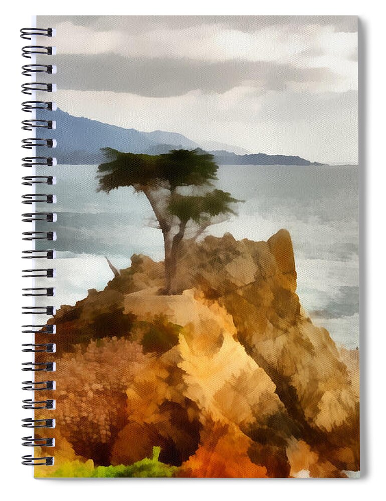 Barbara Snyder Spiral Notebook featuring the digital art 17 Mile Drive Lone Cypress by Barbara Snyder