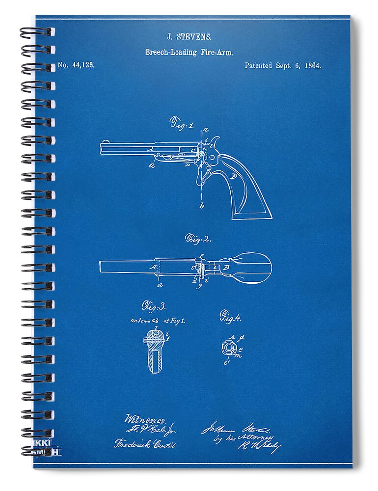 Breech Loader Spiral Notebook featuring the digital art 1864 Breech Loading Pistol Patent Artwork - Blueprint by Nikki Marie Smith