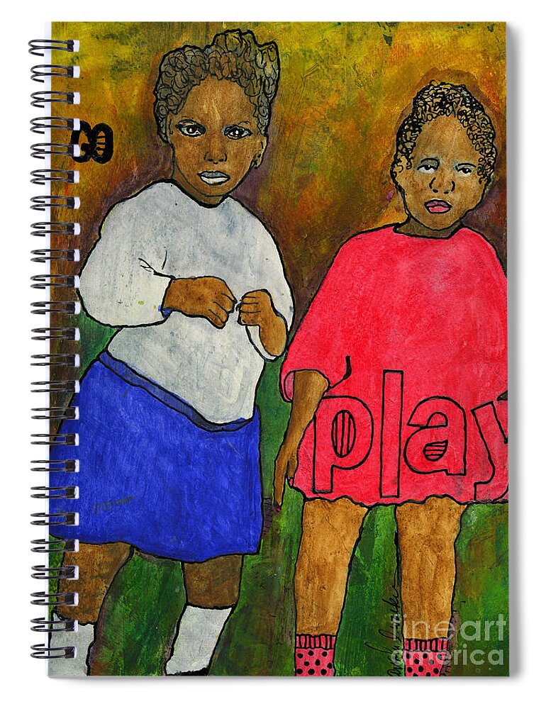 Abstract Mixed Media Spiral Notebook featuring the mixed media 1921-My Daddy and His Sister by Angela L Walker