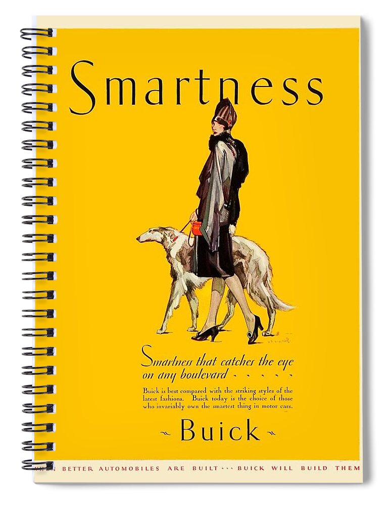 Buick Spiral Notebook featuring the digital art 1927 - Buick Automobile Advertisement - Art Deco - Color by John Madison