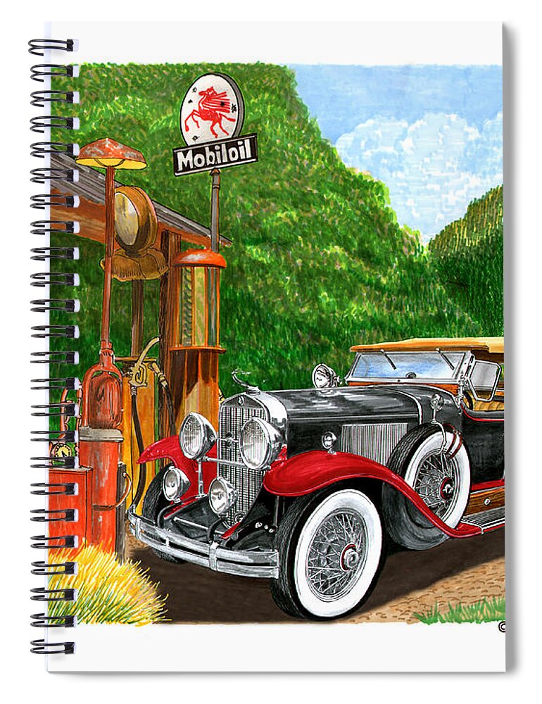 Classic Car Paintings Spiral Notebook featuring the painting 1929 Cadillac Dual Cowl Phaeton and Pegasus by Jack Pumphrey