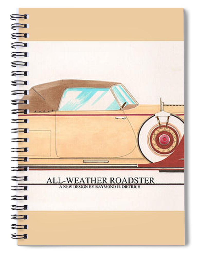 Car Art Spiral Notebook featuring the painting 1932 Packard All Weather Roadster by Dietrich concept by Jack Pumphrey