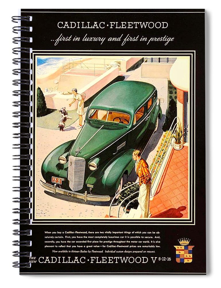 1937 Spiral Notebook featuring the digital art 1937 - Cadillac Fleetwood Sedan Advertisement - Color by John Madison