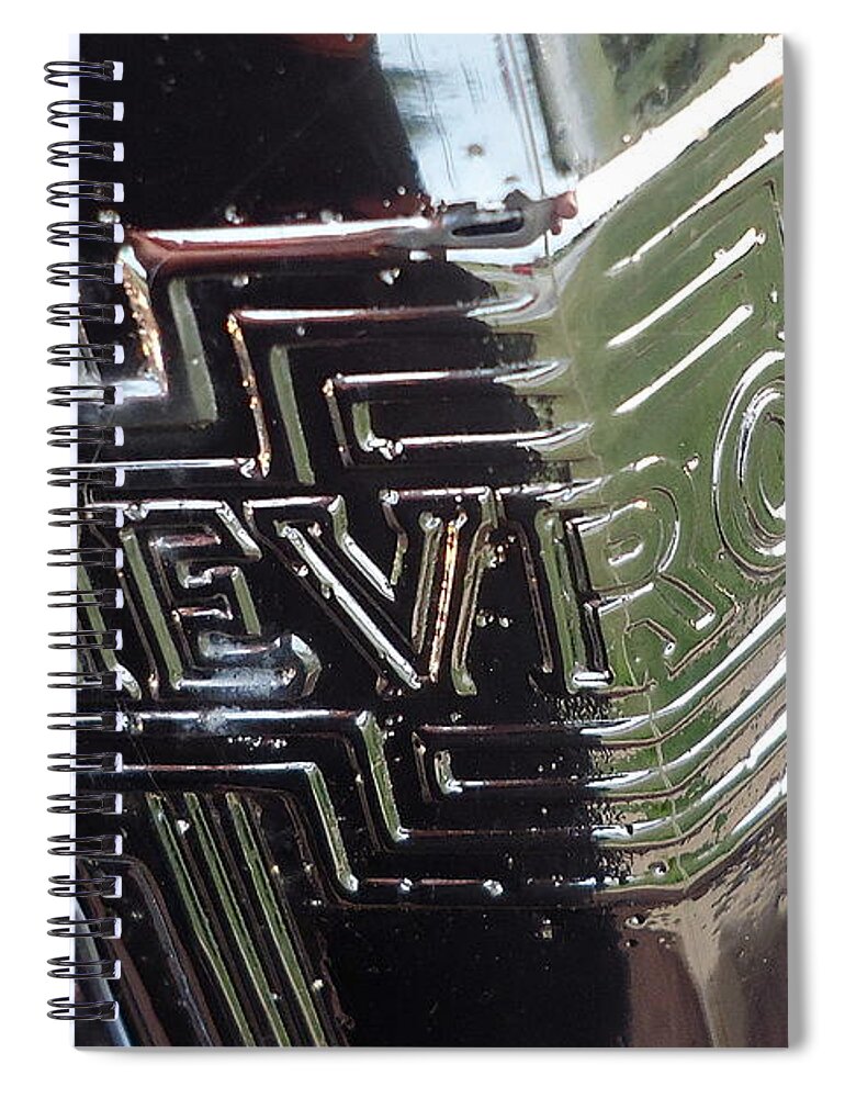 Skompski Spiral Notebook featuring the photograph 1938 Chevrolet Sedan Emblem by Joseph Skompski