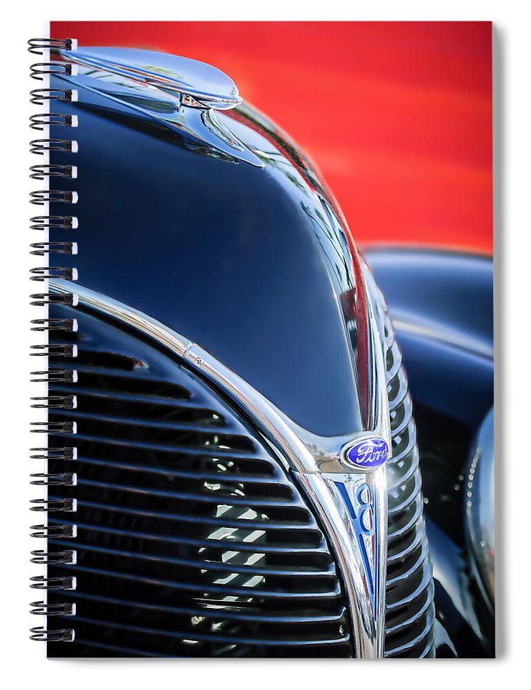 1938 Ford Hood Ornament Spiral Notebook featuring the photograph 1938 Ford Hood Ornament - Grille Emblem -0089c by Jill Reger