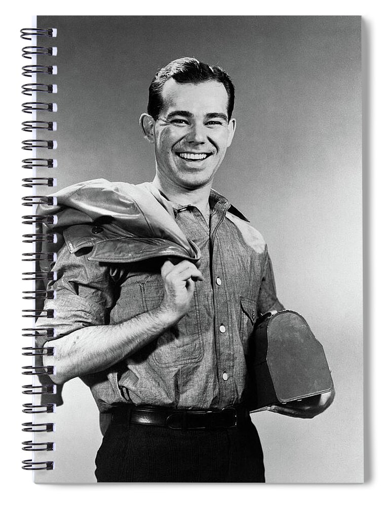 Photography Spiral Notebook featuring the photograph 1940s Smiling Man In Work Clothes by Vintage Images