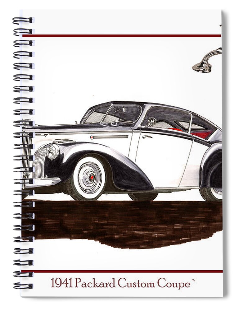 Classic Automotive Art By Jack Pumphrey Of The 1941 Norman's Garage Packard Custom Coupe-shoot Spiral Notebook featuring the painting Packard Custom Coupe 120 by Jack Pumphrey