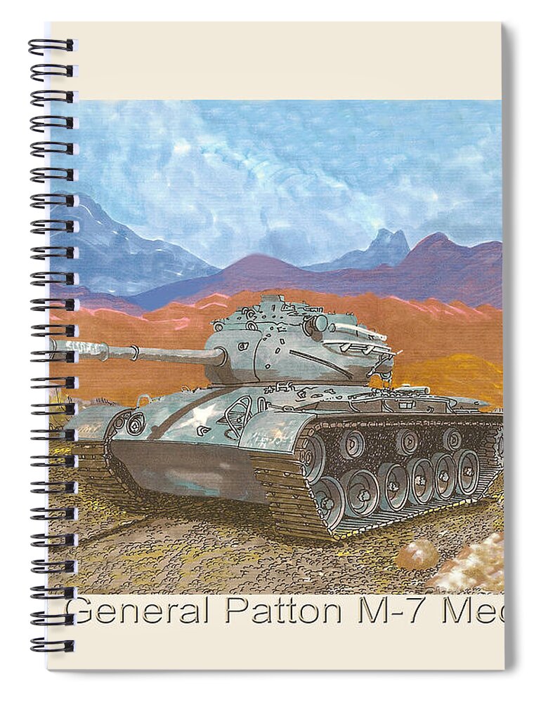 A Jack Pumphrey Painting Of A Patton M-47 Built By American Locomotive C. Spiral Notebook featuring the painting 1942 General Patton M 47 Medium Tank by Jack Pumphrey