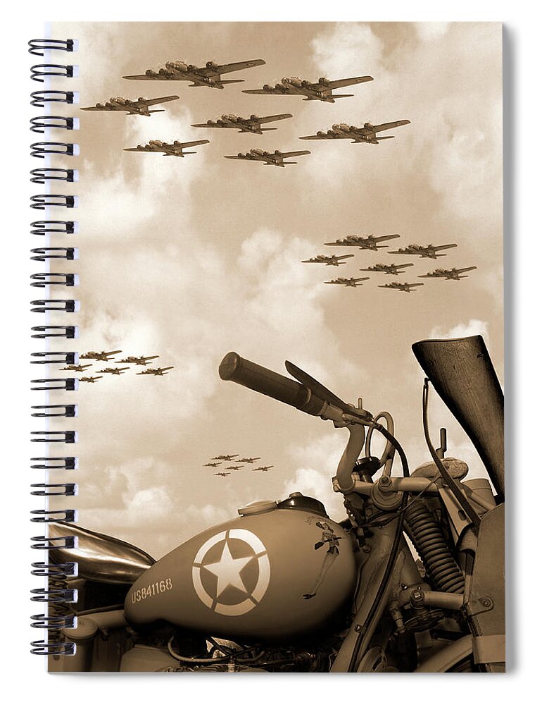 #faatoppicks Spiral Notebook featuring the photograph 1942 Indian 841 - B-17 Flying Fortress' by Mike McGlothlen