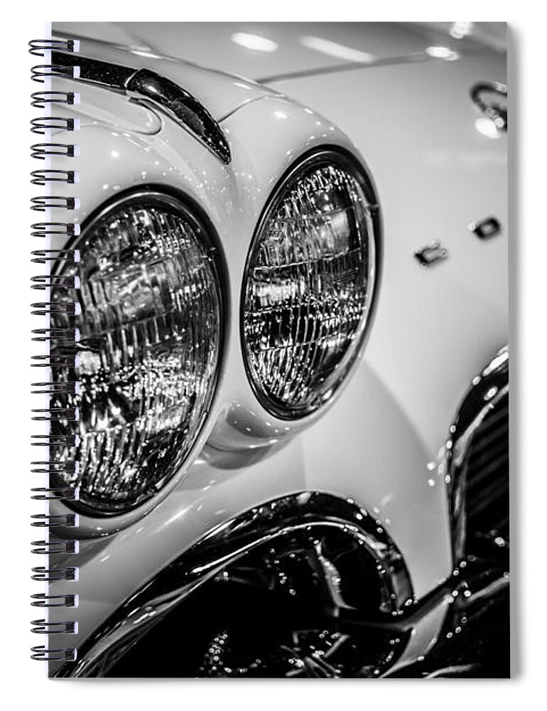 1950's Spiral Notebook featuring the photograph 1950's Chevrolet Corvette C1 in Black and White by Paul Velgos