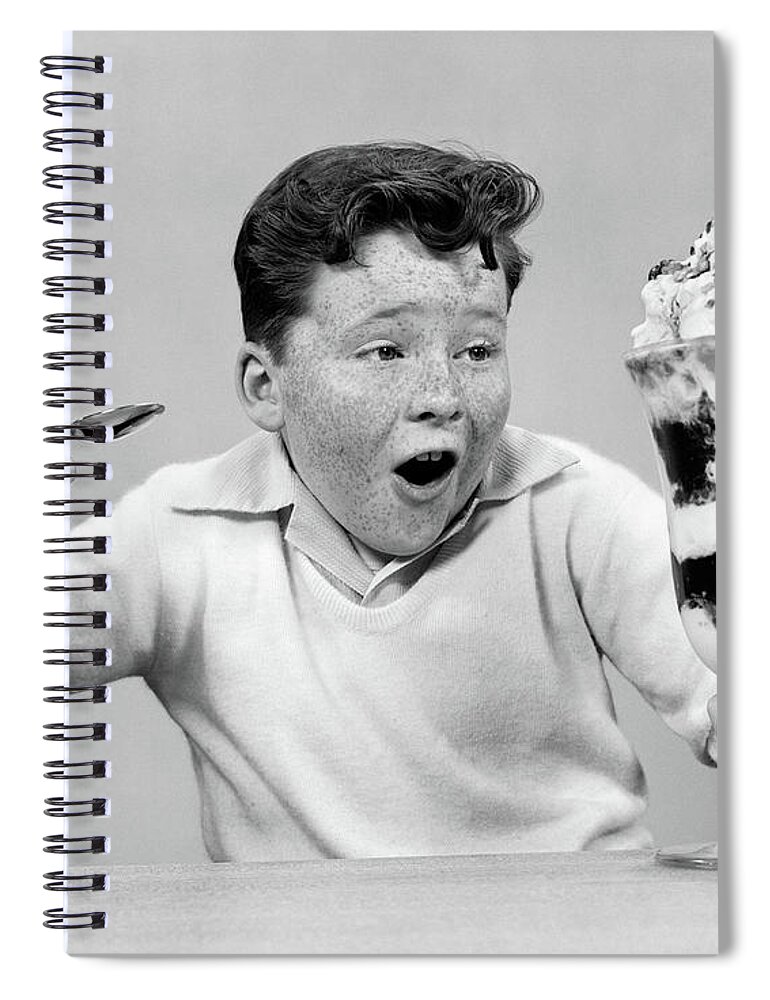 Photography Spiral Notebook featuring the photograph 1950s Freckle Face Boy Digging by Vintage Images