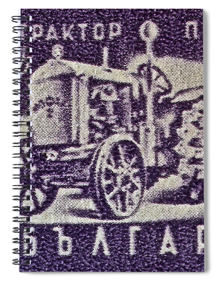 1951 First Bulgarian Tractor Stamp Spiral Notebook featuring the photograph 1951 First Bulgarian Tractor Stamp by Bill Owen