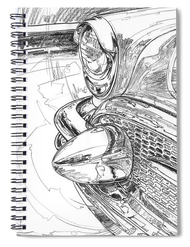 1956 Buick Roadmaster Spiral Notebook featuring the drawing 1956 Buick Roadmaster Study by Garth Glazier