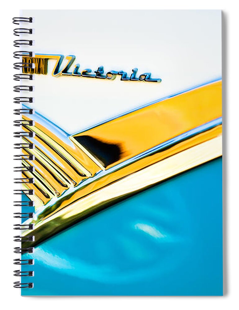 1956 Ford Crown Victoria Glass Top Emblem Spiral Notebook featuring the photograph 1956 Ford Crown Victoria Glass Top Emblem -3168c by Jill Reger