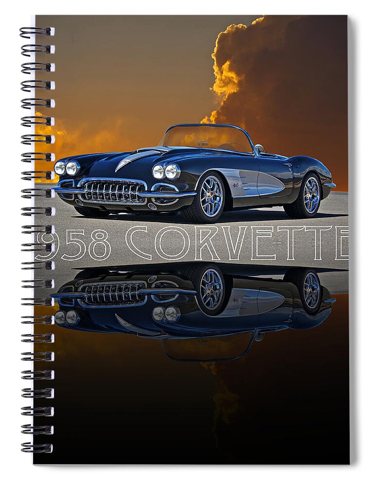 Auto Spiral Notebook featuring the photograph 1958 Corvette Reflections by Dave Koontz