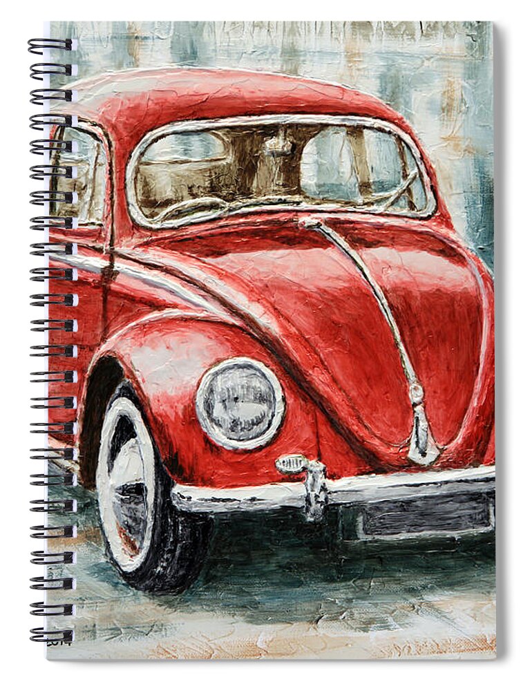 1960 Spiral Notebook featuring the painting 1960 Volkswagen Beetle 2 by Joey Agbayani