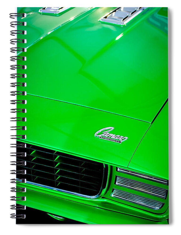 1969 Chevrolet Camaro 396 Rs Ss L89 Hood Emblem Spiral Notebook featuring the photograph 1969 Chevrolet Camaro 396 RS SS L89 Hood Emblem by Jill Reger