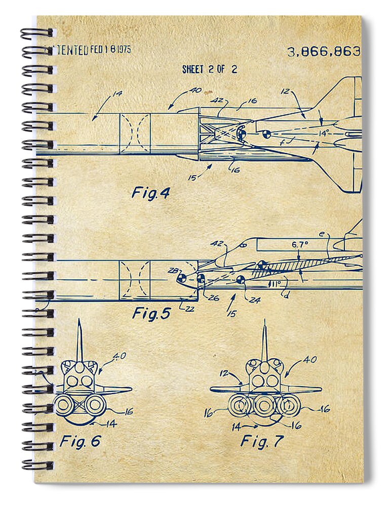 Space Ship Spiral Notebook featuring the digital art 1975 Space Vehicle Patent - Vintage by Nikki Marie Smith