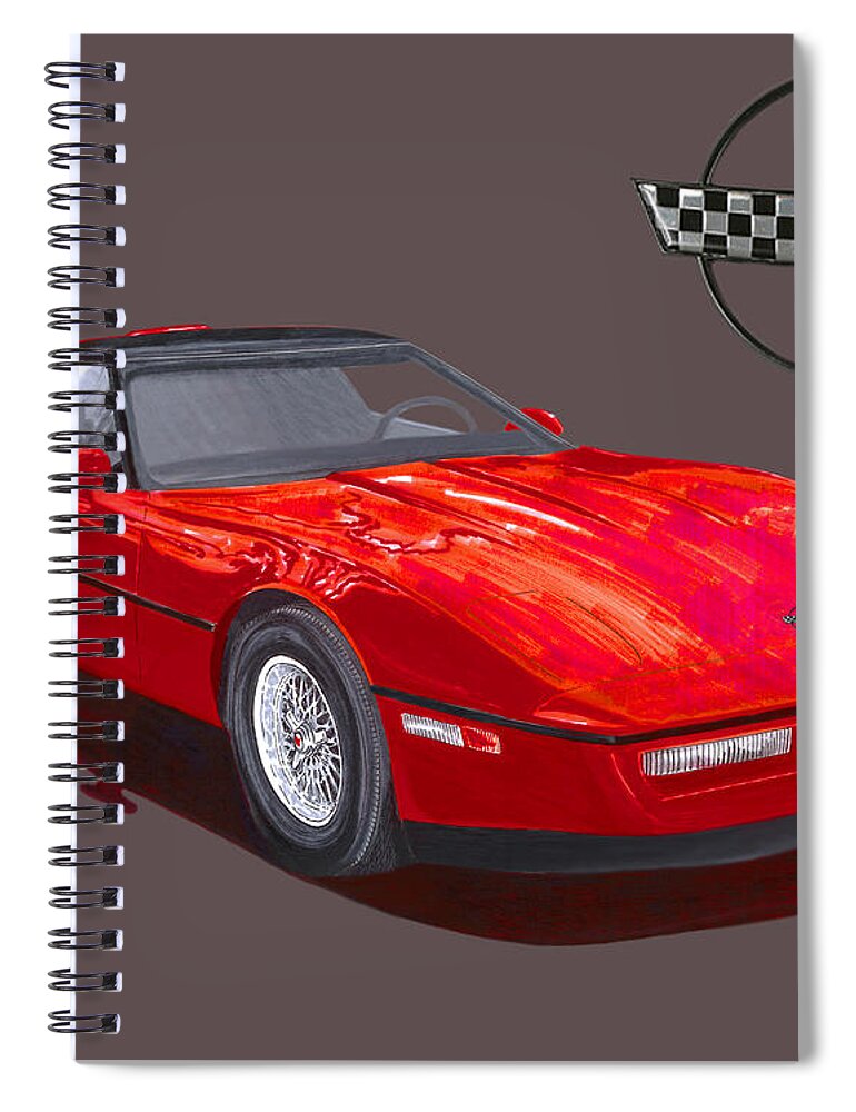 Watercolor Painting Of The 1986 Corvette By Jack Pumphrey Spiral Notebook featuring the painting 1986 Corvette by Jack Pumphrey