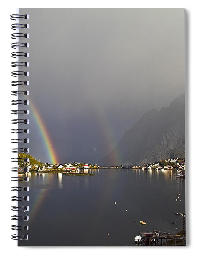 Village Spiral Notebook featuring the photograph After the rain in Reine by Heiko Koehrer-Wagner