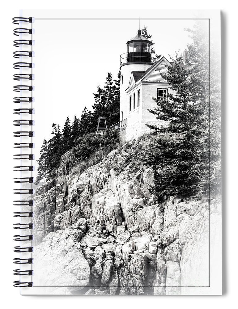 Bass Harbor Spiral Notebook featuring the photograph Bass Harbor Light in Black and White by David Birchall